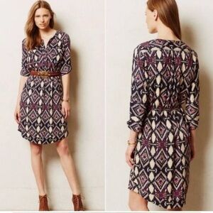 Anthropologie Holding Horses Geometric Long Sleeve Dress - Navy and Pink size 0